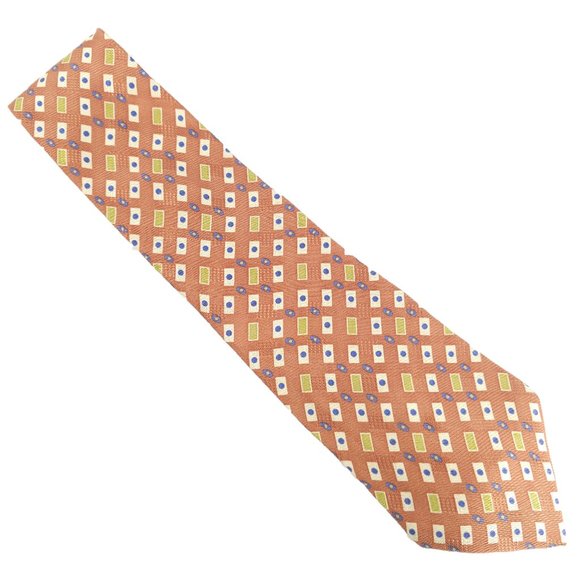 Perry Ellis Men Necktie 100% Silk Geometric Tan Multi 58x4 - NWOT - made in USA - Picture 1 of 5